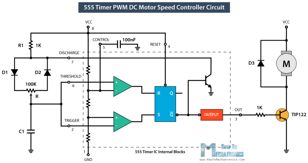 PWM直流电机速度控制，采用555计时器IC