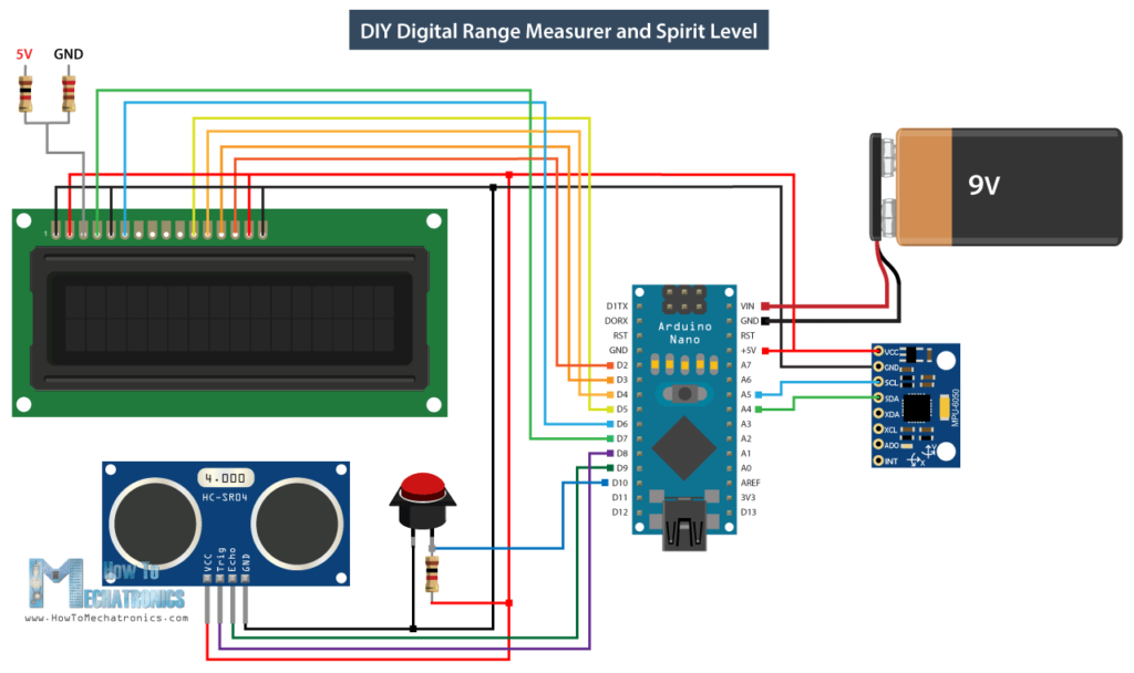 Arduino DIY数字测距仪和电平电路原理图